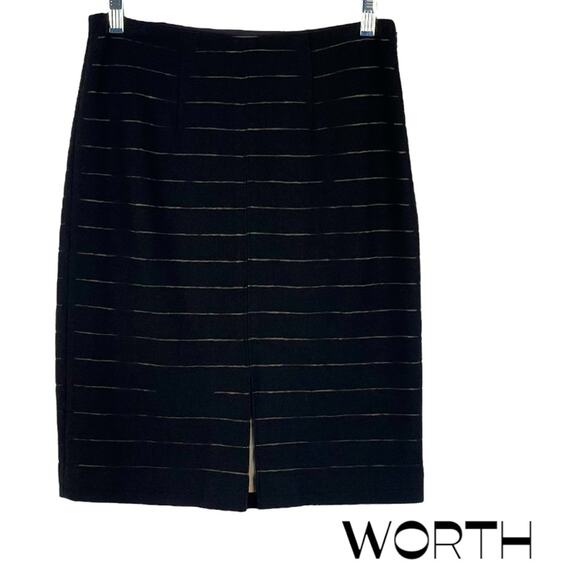 Worth Black Striped Wool Blend Career Office Academia Pencil Skirt NWOT Size 0 - Picture 1 of 11
